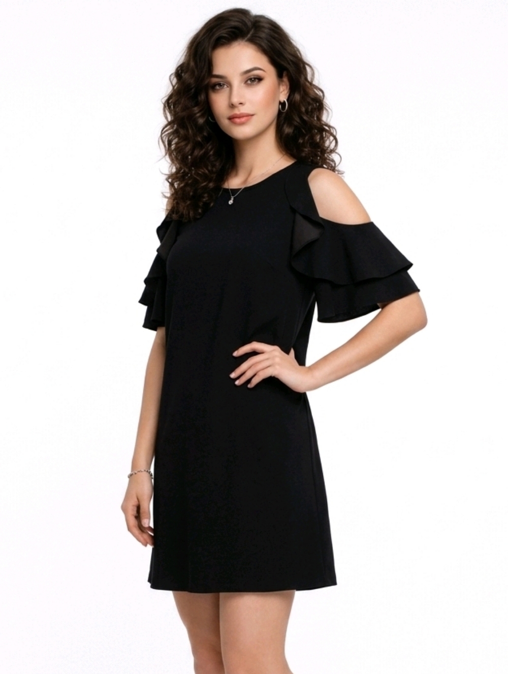 Kate Spade New York Black Cold Shoulder Crepe Shift Dress Size S